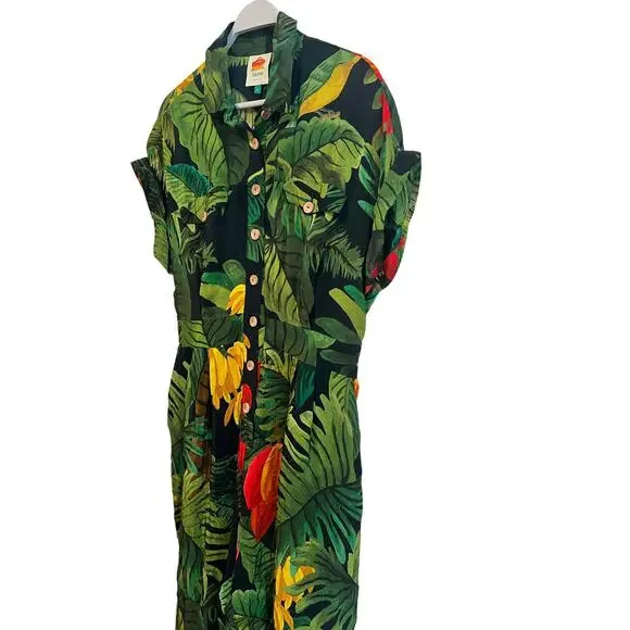 Farm Rio Cocoa Forest Jumpsuit Romper Size: Large Tropical Beach Vacation - Picture 7 of 11